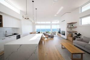TV, fireplace - Oceanview Escape - Luxury New Beachfront Haven w/Hot Tub! (Surf Beach)