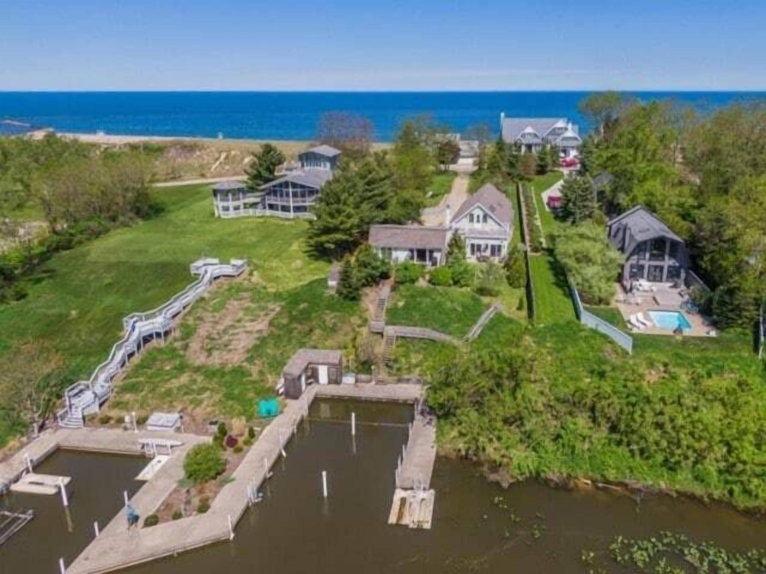5 bedroom home situated on the Galien River with private beach access, a quick 5 minute walk to the New Buffalo public beach, and walking distance to all downtown restaurants.