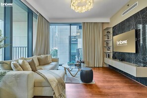Apartment | Living room | LCD TV, Netflix, streaming services - bnbme | Boulevard Heights | 2 BDR (Dubai)