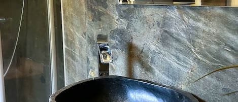 Shower, jetted tub, hair dryer, bidet