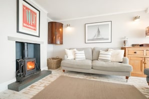 Smart TV, chimenea y libros