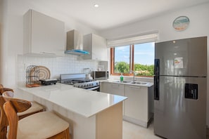 Fridge, microwave, oven, toaster