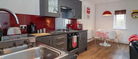 Fridge, dishwasher, electric kettle, toaster