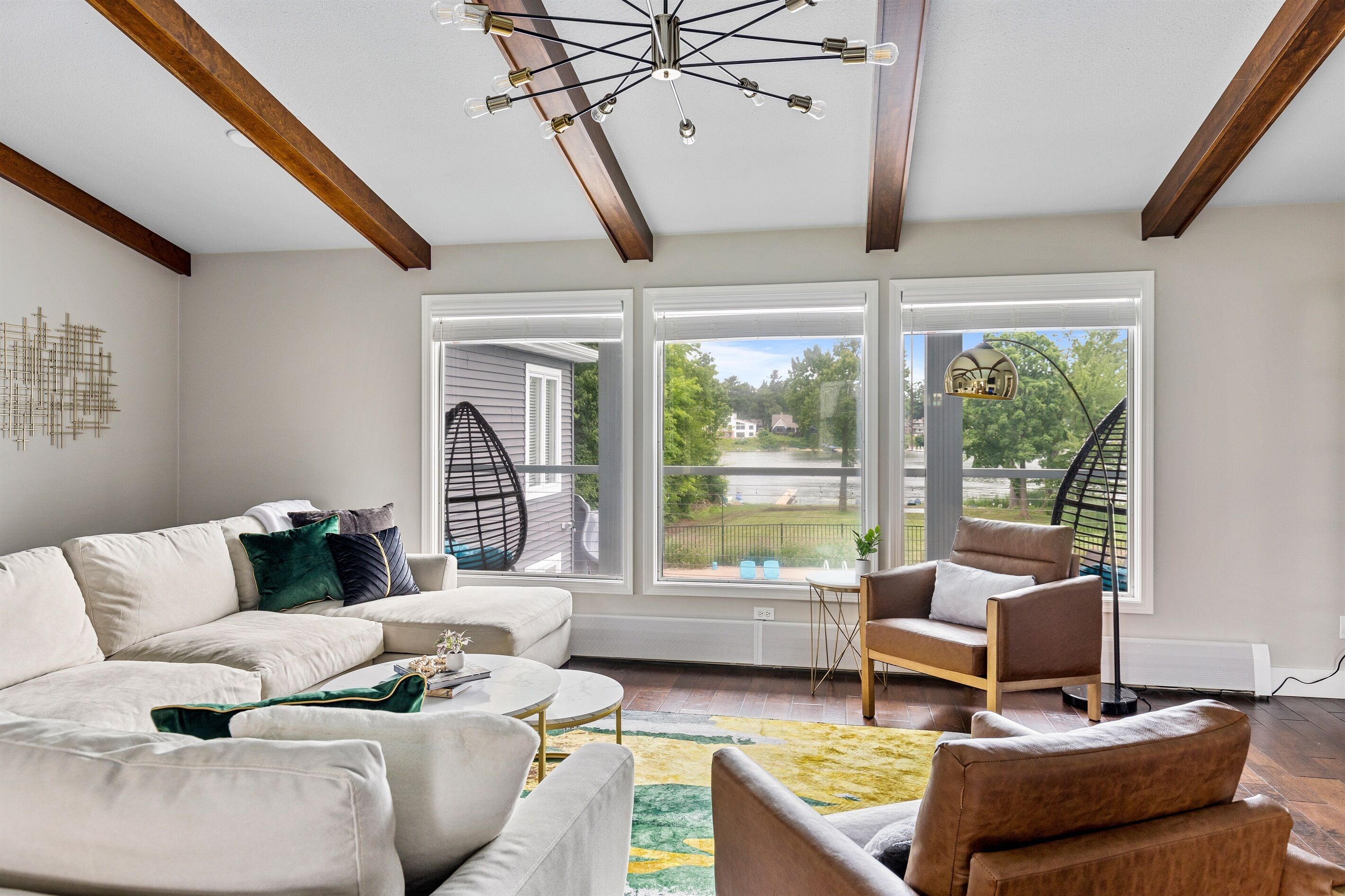 Smart TV, fireplace, video games, DVD player