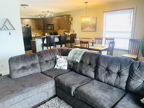 TV connectée, cheminée, livres