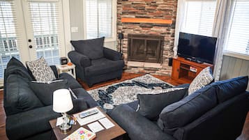 TV, fireplace, foosball, table tennis