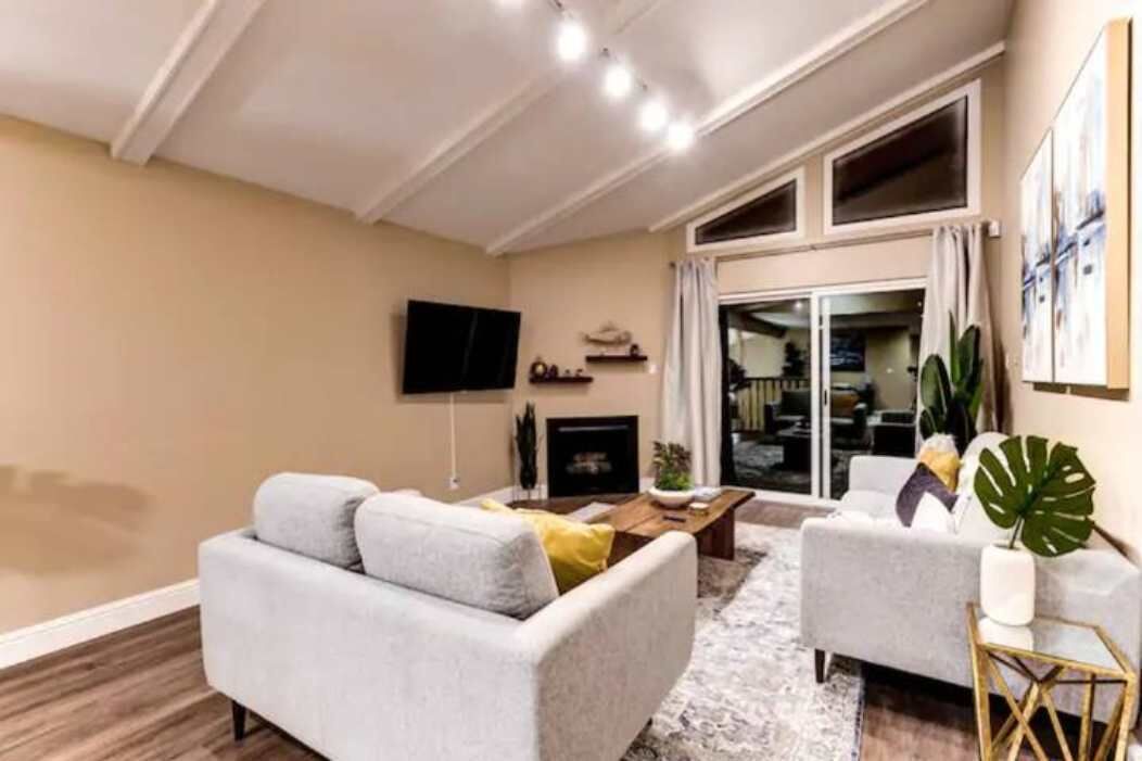 Televisor, llar de foc, llibres i oficines 