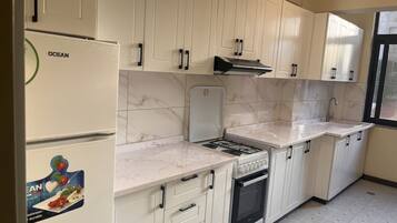 Frigorífico, microondas, horno y placa de cocina