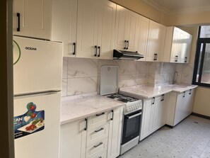 Fridge, microwave, oven, stovetop - Apartment guest house for rent at Meskel Flower area (Addis Ababa)