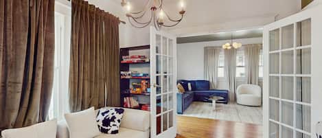 TV, DVD player, video library