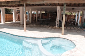 Outdoor pool, a heated pool - BEACH HOUSE W/POOL/SPA -5 minute walk to beach- NO WORRIES BEACH HAPPY (Tybee Island)