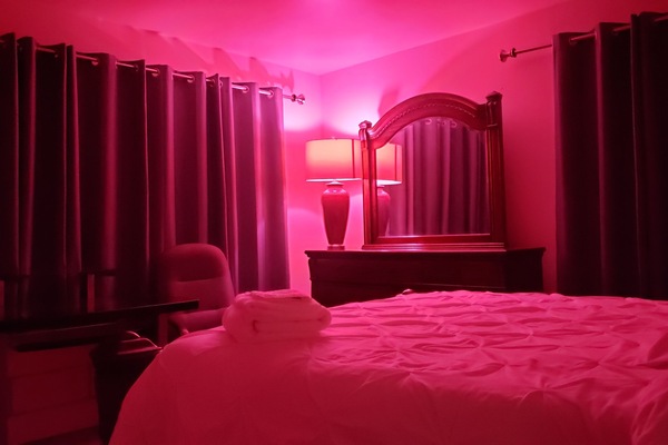 Color/Mood-changing lights in every bedroom. Use remote to select choices