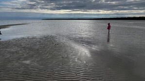 A beach with a person standing in the water. - gsfasdrggg (Tobermory)
