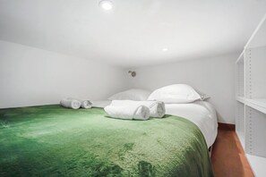 1 bedroom, desk, iron/ironing board, travel cot