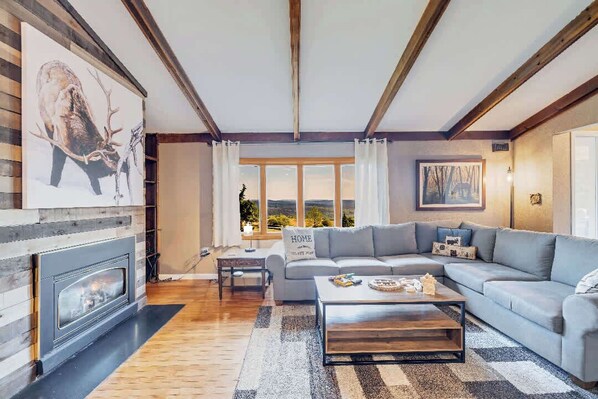 TV, fireplace, offices