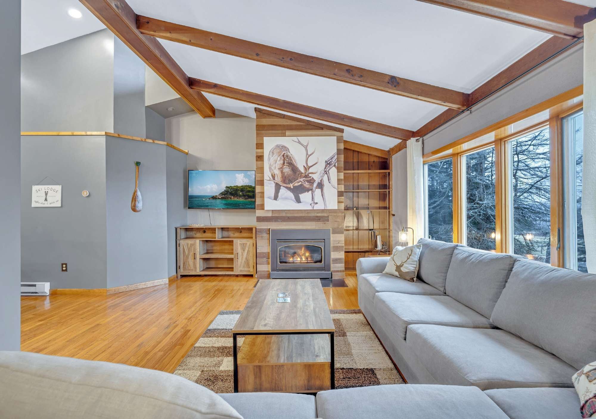 TV, fireplace, offices