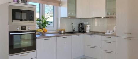 Fridge, oven, dishwasher, coffee/tea maker