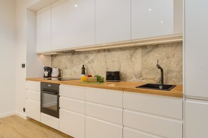 Leilighet | Eget kjøkken | Kjøleskap, mikrobølgeovn, ovn og kokeplater