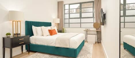 1 bedroom, desk, iron/ironing board, travel cot