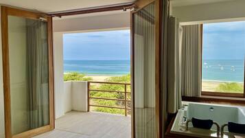 Deluxe Double Room Single Use, 1 King Bed, Beach View | Hypo-allergenic bedding, minibar, desk, laptop workspace