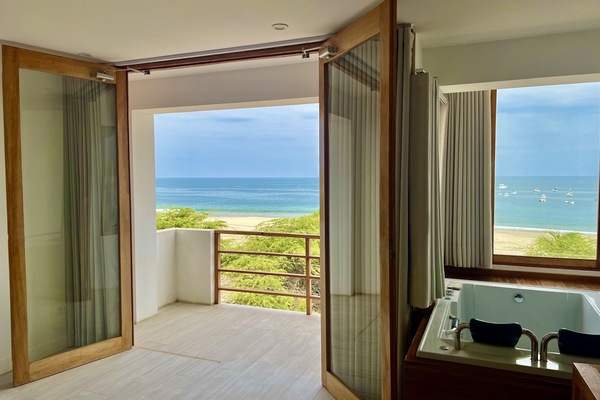 Deluxe Double Room Single Use, 1 King Bed, Beach View | Hypo-allergenic bedding, minibar, desk, laptop workspace