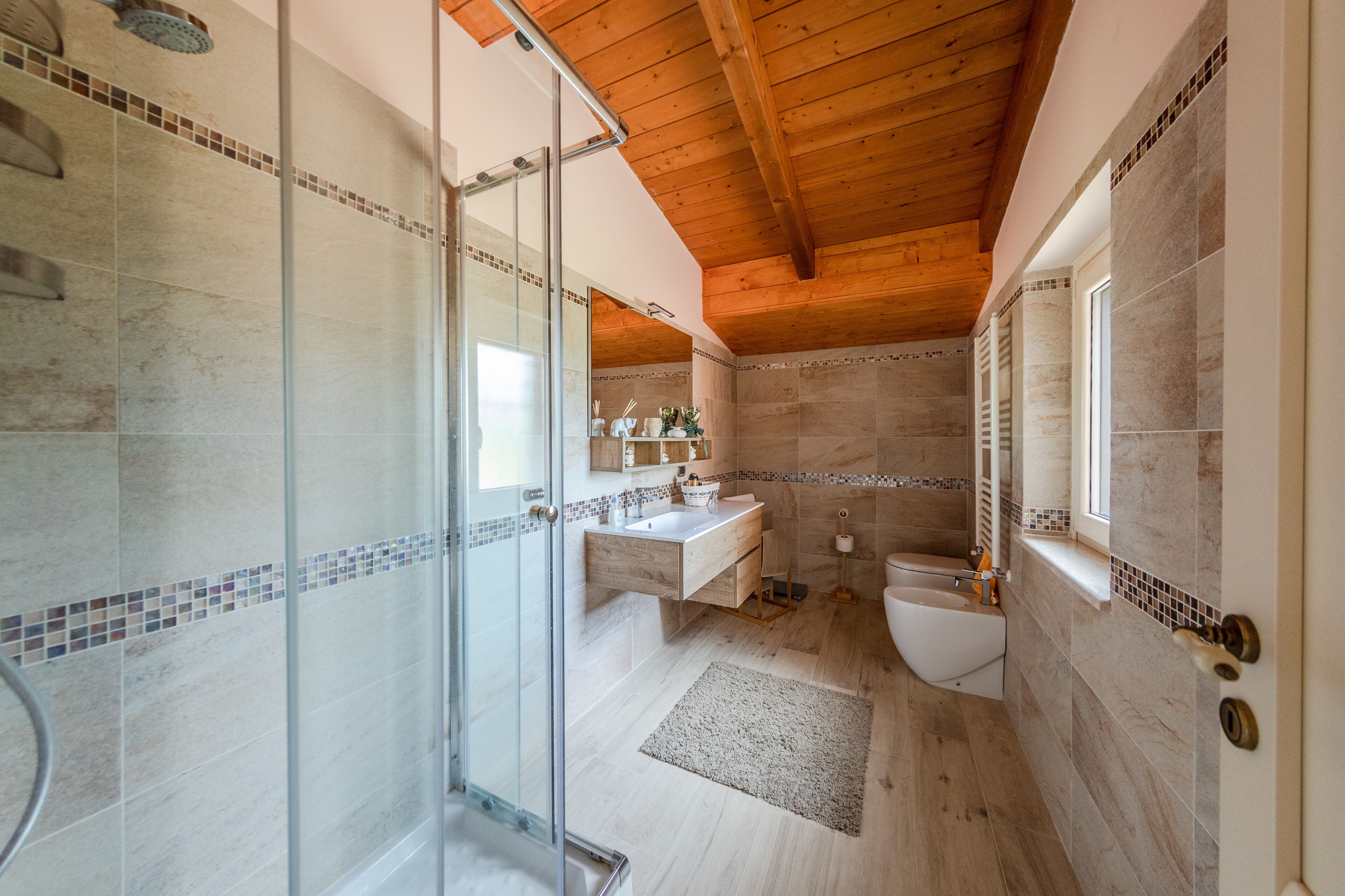 Villa, Terrace, Mountainside | Bathroom | Shower, hair dryer, towels