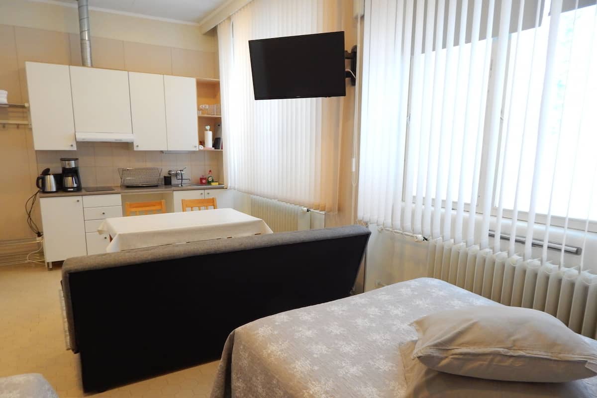 Monolocale, 1 camera da letto, sauna, vista cortile | Biancheria da letto di alta qualità, una scrivania, insonorizzazione