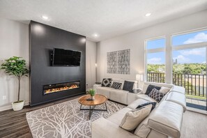 TV, fireplace