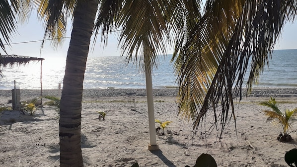 On the beach, white sand