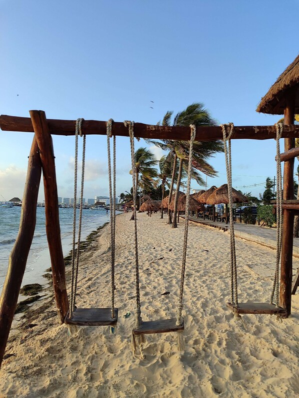Sun-loungers, beach towels