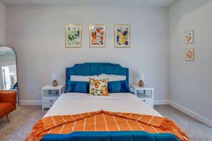4 bedrooms, desk, iron/ironing board, travel cot