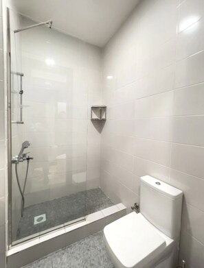 Dusche, Haartrockner, Handtücher, Seife