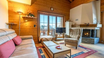 Televisión, chimenea y reproductor de DVD