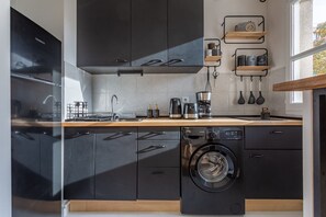 Fridge, microwave, coffee/tea maker, electric kettle