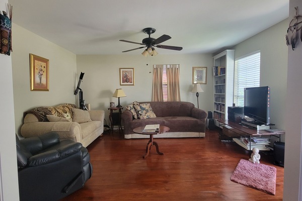Living room open to the kitchen