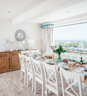 Dining - Stunning luxury stay, with hot tub, tennis court and sea views. Sleeping 16-18. (Rhoscolyn)