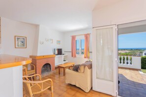 Televisie, een open haard en een dvd-speler