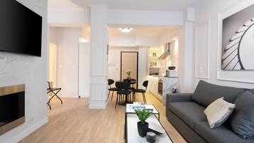Luxe appartement | Woonruimte | Een 55-inch smart-tv met kabelzenders