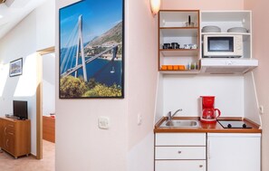 Réfrigérateur, micro-ondes, plaque de cuisson, cafetière/bouilloire