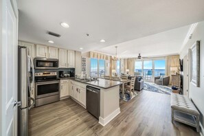 Fridge, microwave, oven, stovetop - Marisol 102-Beachfront Corner Condo w/Pool, Grill, FREE Beach Service & Tix! (Panama City Beach)