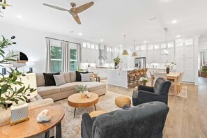 Smart TV, fireplace, table tennis, books