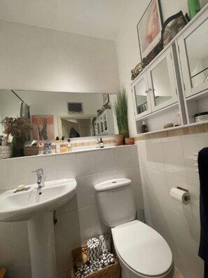 Ducha, secador de pelo, toallas, jabón