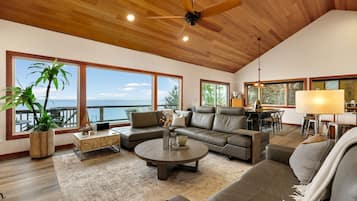 TV connectée, cheminée, livres