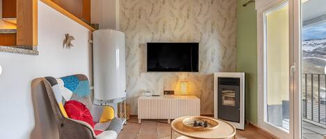 TV, fireplace
