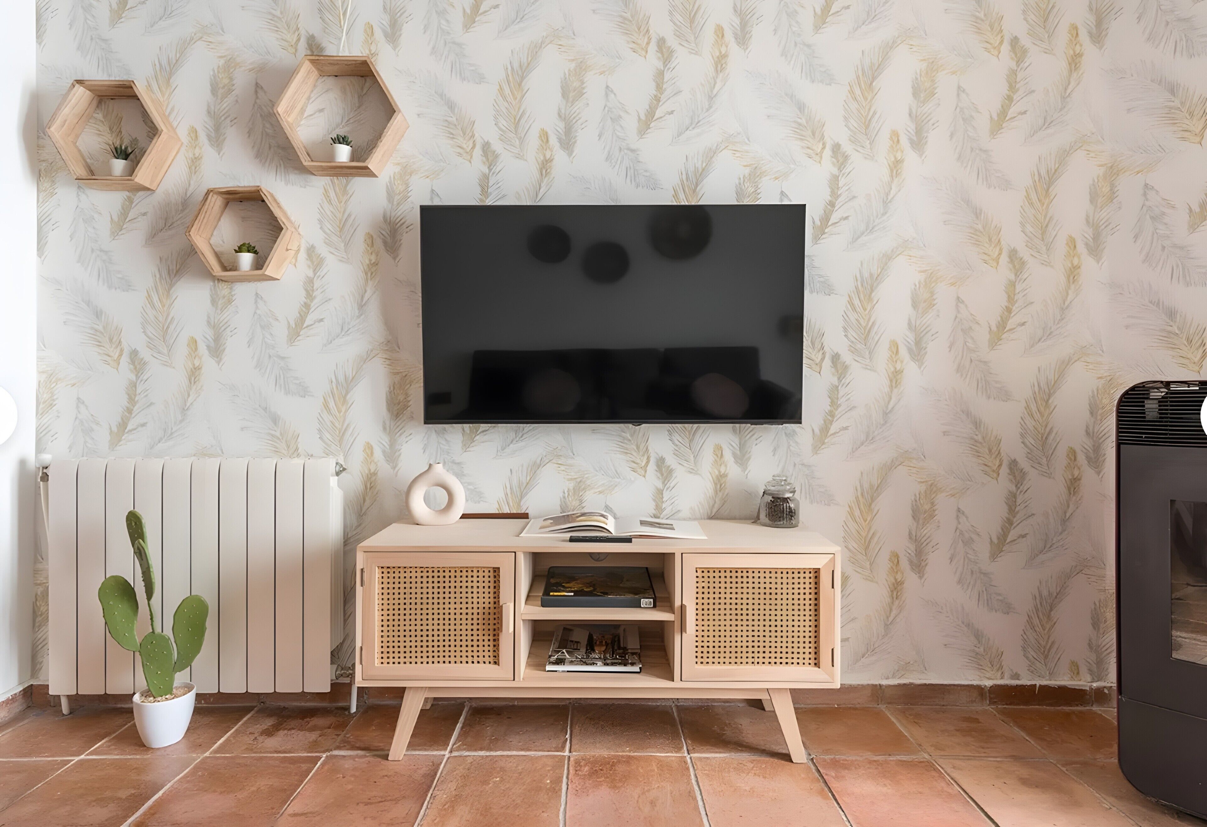 TV, fireplace