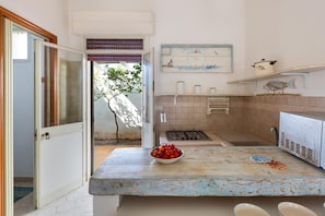 Fridge, oven, stovetop, cookware/dishes/utensils