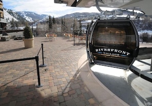 Experience the convenience of Riverfront Village's ski lift station, offering easy access to the slopes.