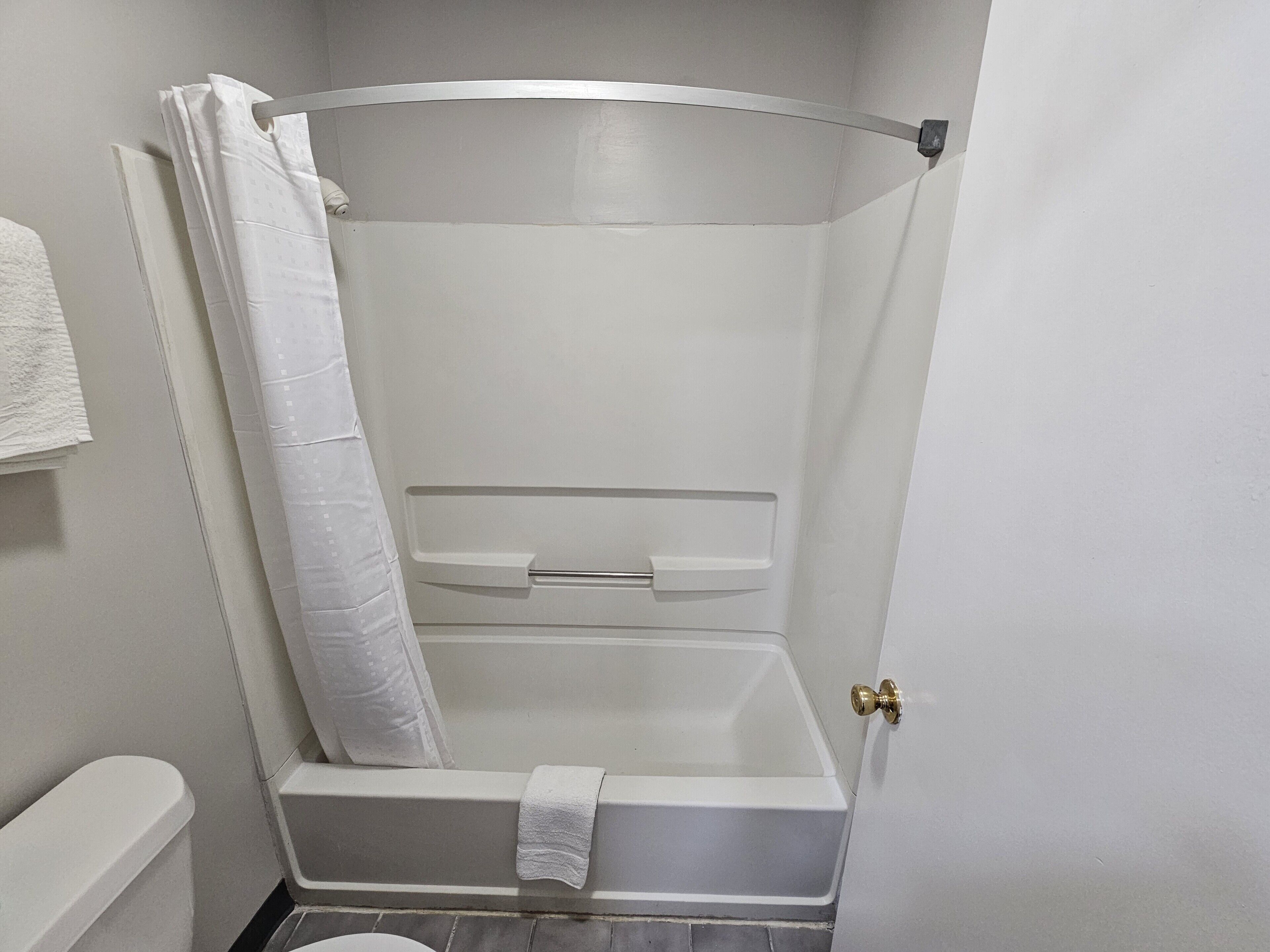 Bathtub, towels, toilet paper