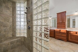 Shower, towels, toilet paper
