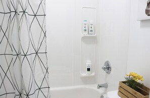Secadora de cabello, toallas, jabón, shampoo 